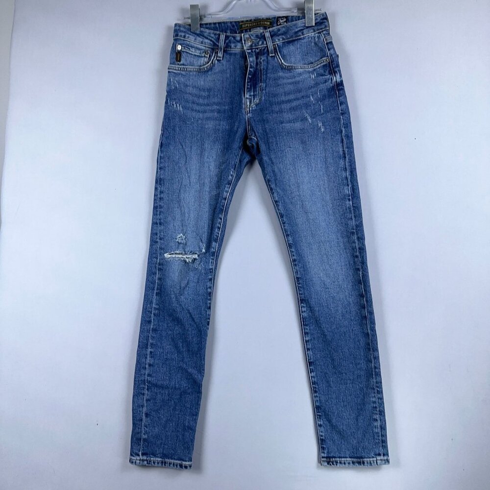 Superdry Skinny Jeans Womens Size 30/32 Organic Cotton Mid-Rise Distressed Blue